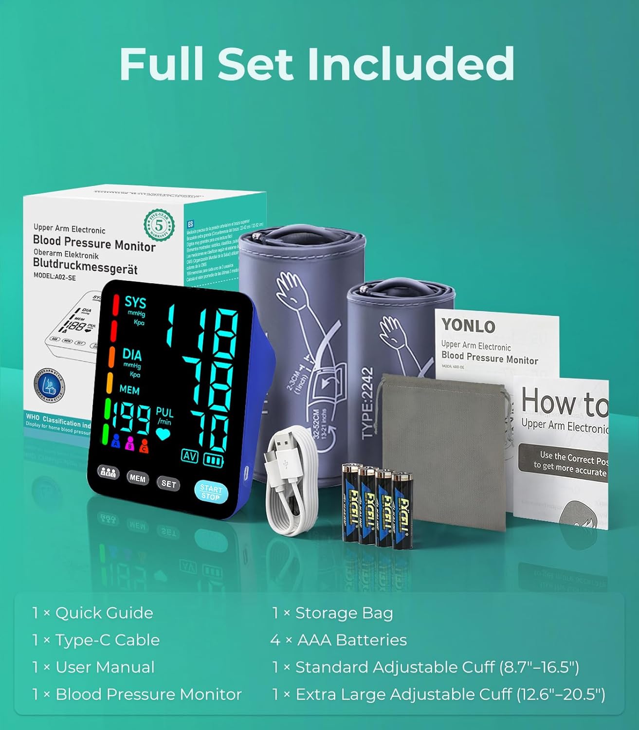 YONLO Automatic Upper Arm Blood Pressure Monitors for Home Use - Image 3