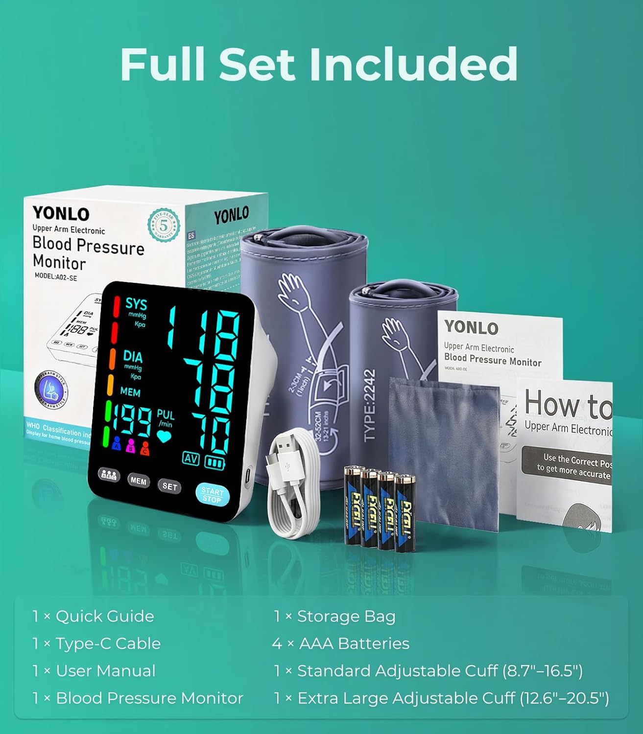 YONLO Automatic Upper Arm Blood Pressure Monitors for Home Use - Image 3