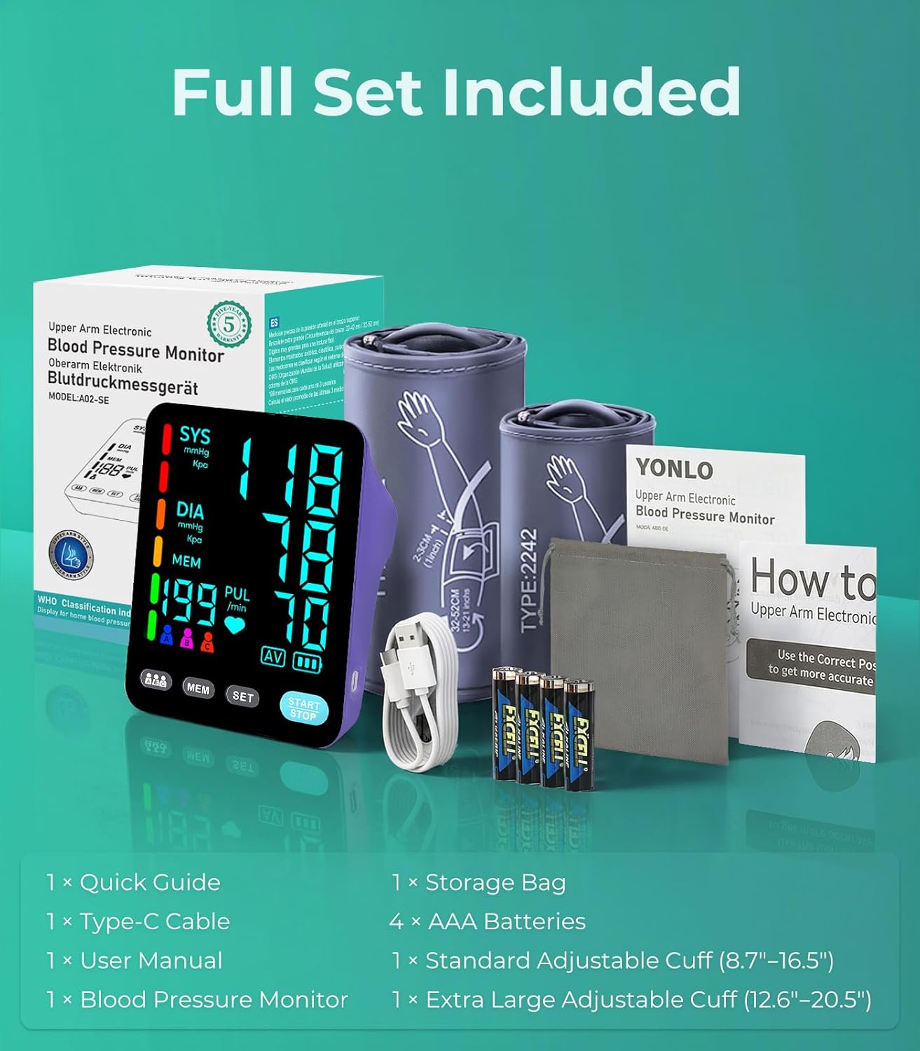 YONLO Automatic Upper Arm Blood Pressure Monitors for Home Use - Image 3